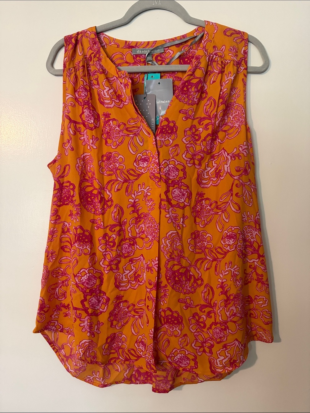 Daniel Rainn Orange Floral Sleeveless V-Neck Camisole with Pink Pattern